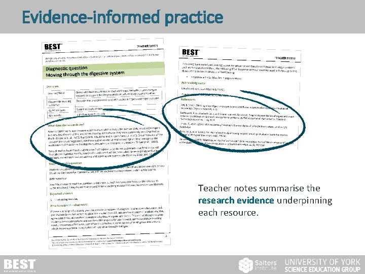 Evidence-informed practice Teacher notes summarise the research evidence underpinning each resource. 