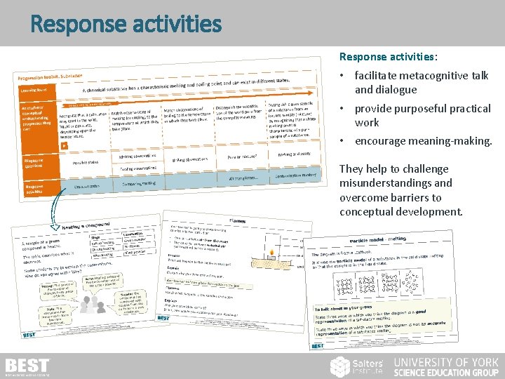 Response activities: • facilitate metacognitive talk and dialogue • provide purposeful practical work •