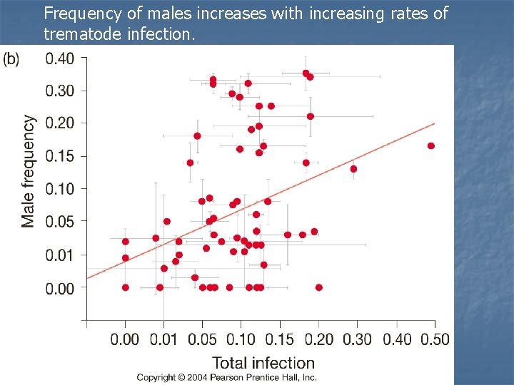 Frequency of males increases with increasing rates of trematode infection. 