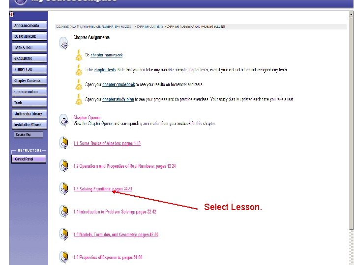 Select Lesson. 