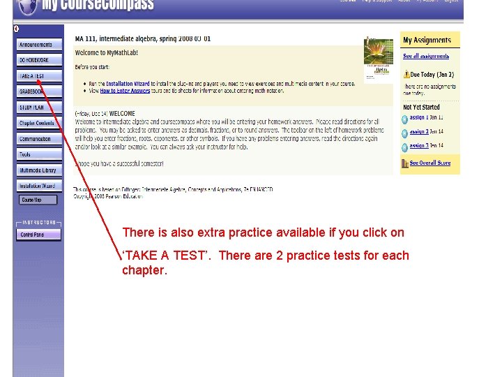 There is also extra practice available if you click on ‘TAKE A TEST’. There