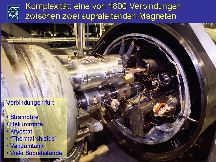 Komplexität: eine von 1800 Verbindungen zwischen zwei supraleitenden Magneten Verbindungen für: • Strahrohre •