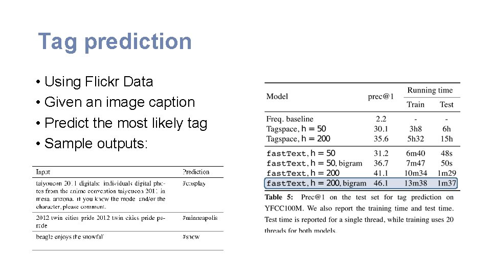 Tag prediction • Using Flickr Data • Given an image caption • Predict the
