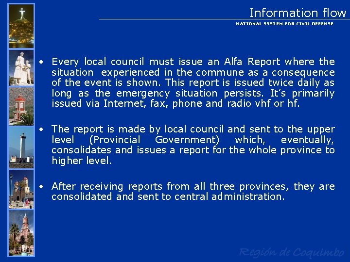 Information flow NATIONAL SYSTEM FOR CIVIL DEFENSE • Every local council must issue an