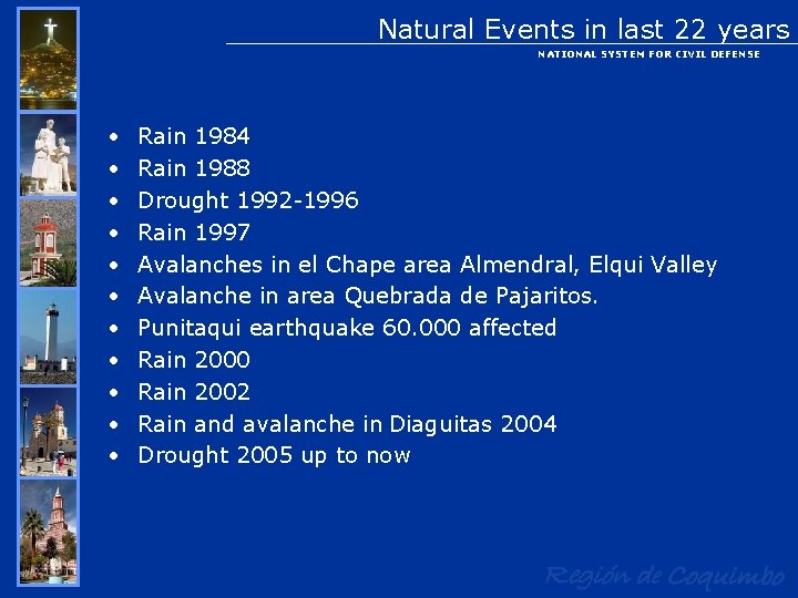 Natural Events in last 22 years NATIONAL SYSTEM FOR CIVIL DEFENSE • • •