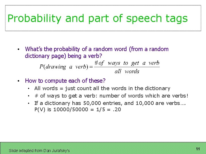 Probability and part of speech tags • What’s the probability of a random word Probability and part of speech tags • What’s the probability of a random word