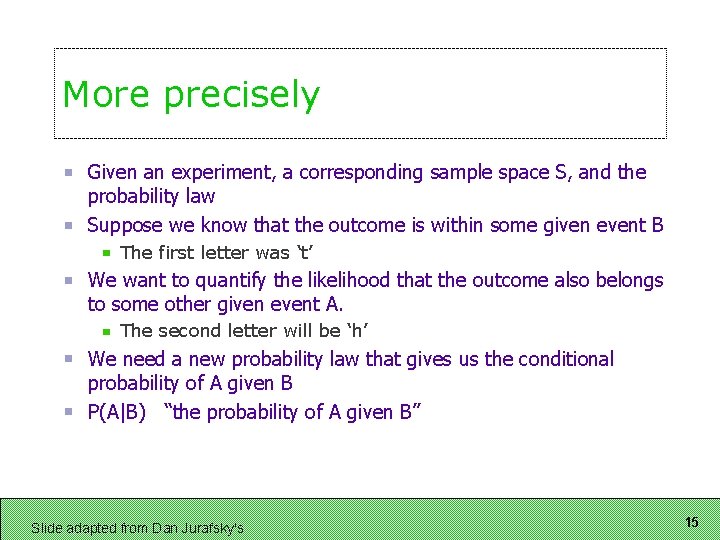 More precisely Given an experiment, a corresponding sample space S, and the probability law More precisely Given an experiment, a corresponding sample space S, and the probability law