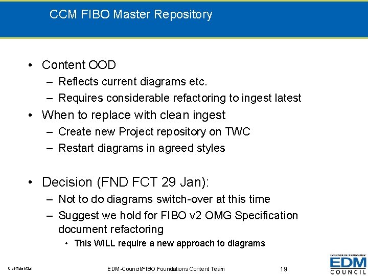 CCM FIBO Master Repository • Content OOD – Reflects current diagrams etc. – Requires