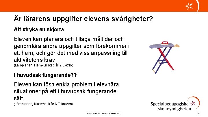 Är lärarens uppgifter elevens svårigheter? Att stryka en skjorta Eleven kan planera och tillaga