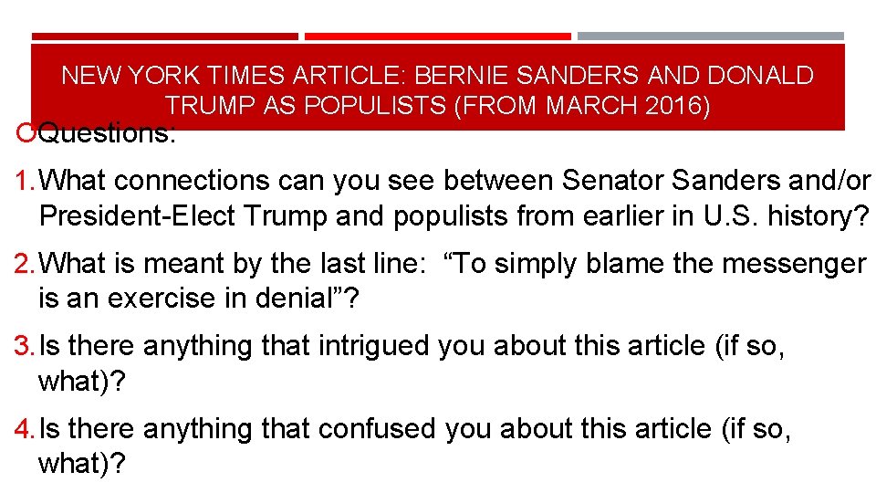 NEW YORK TIMES ARTICLE: BERNIE SANDERS AND DONALD TRUMP AS POPULISTS (FROM MARCH 2016)