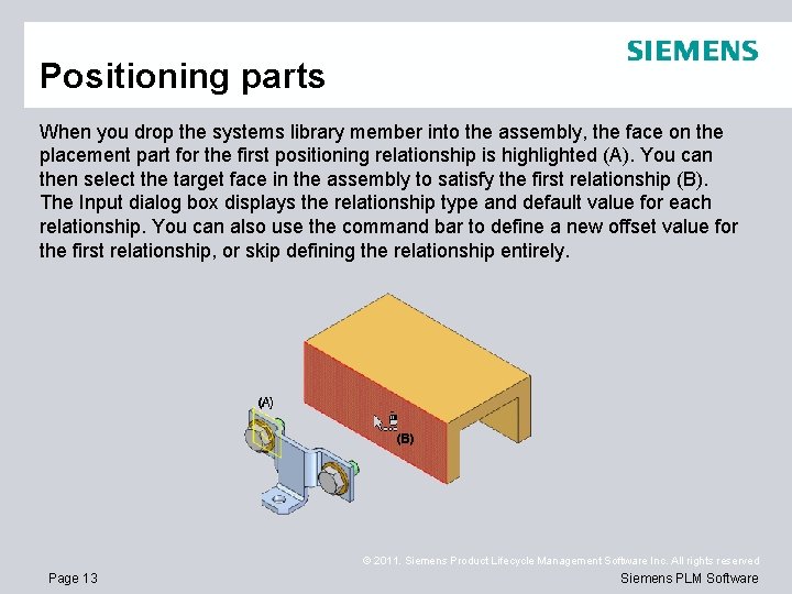 Positioning parts When you drop the systems library member into the assembly, the face