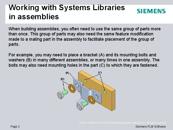 Working with Systems Libraries in assemblies When building assemblies, you often need to use
