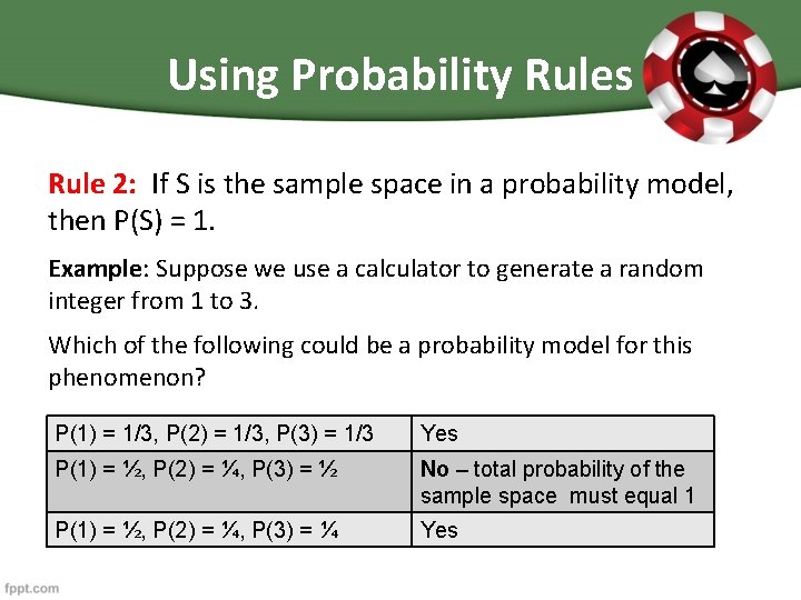 Using Probability Rules Rule 2: If S is the sample space in a probability