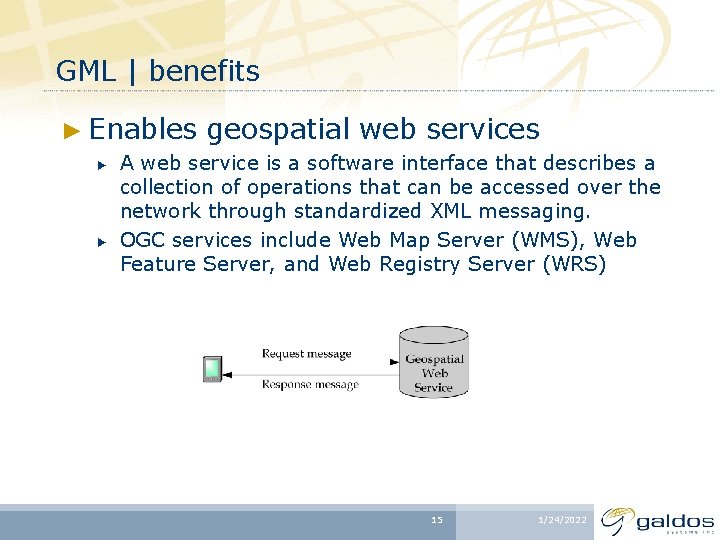 GML | benefits ► Enables ► ► geospatial web services A web service is