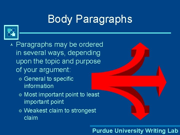 Body Paragraphs © Paragraphs may be ordered in several ways, depending upon the topic