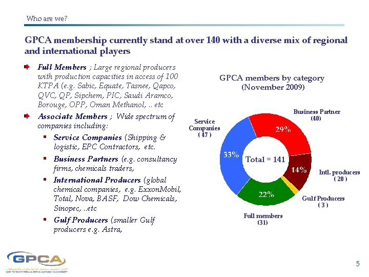 Who are we? GPCA membership currently stand at over 140 with a diverse mix