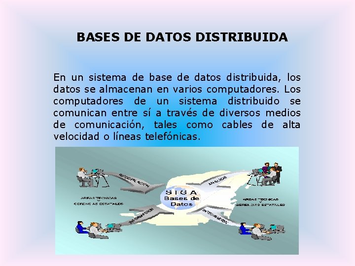 BASES DE DATOS DISTRIBUIDA En un sistema de base de datos distribuida, los datos