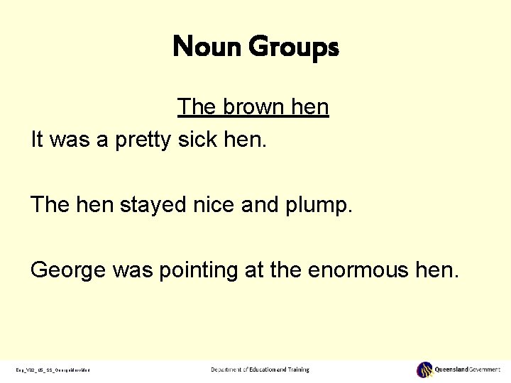 Noun Groups The brown hen It was a pretty sick hen. The hen stayed