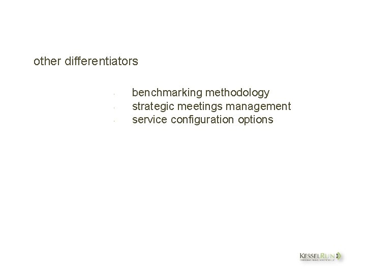 other differentiators benchmarking methodology strategic meetings management service configuration options 