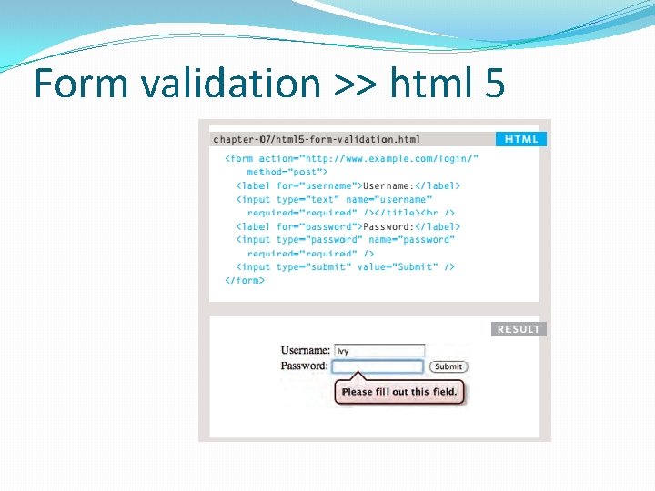 Form validation >> html 5 