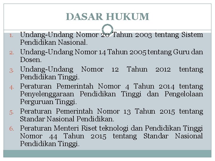 DASAR HUKUM 1. 2. 3. 4. 5. 6. Undang-Undang Nomor 20 Tahun 2003 tentang