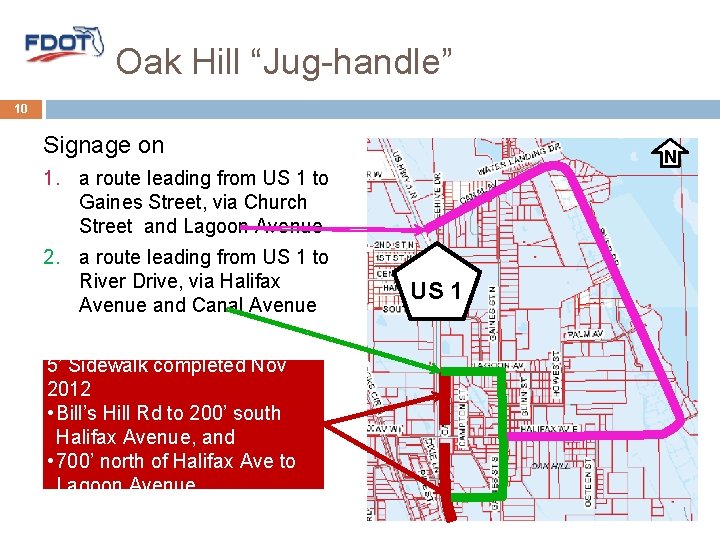 Oak Hill “Jug-handle” 10 Signage on N 1. a route leading from US 1