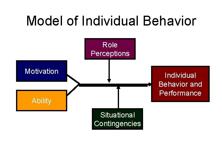 Model of Individual Behavior Role Perceptions Motivation Individual Behavior and Performance Ability Situational Contingencies