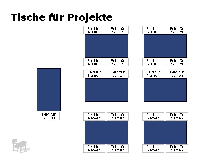 Tische für Projekte Feld für Namen Feld für Namen Feld für Namen Feld für Tische für Projekte Feld für Namen Feld für Namen Feld für Namen Feld für