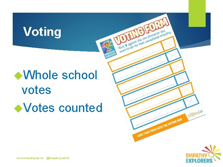 Voting Whole school votes Votes counted www. empathylab. uk @Empathy. Lab. UK 