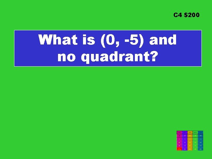 C 4 $200 What is (0, -5) and no quadrant? 