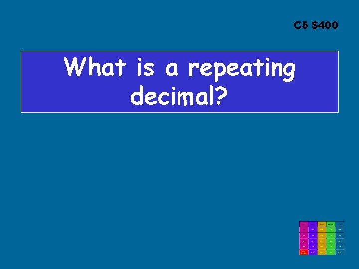 C 5 $400 What is a repeating decimal? 