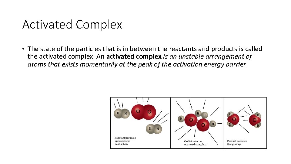 Activated Complex • The state of the particles that is in between the reactants