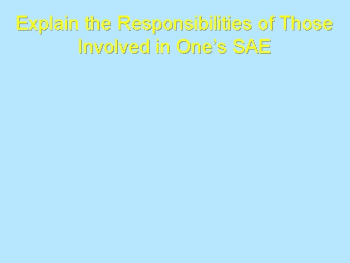 Explain the Responsibilities of Those Involved in One’s SAE 