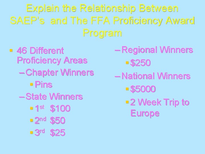 Explain the Relationship Between SAEP’s and The FFA Proficiency Award Program § 46 Different