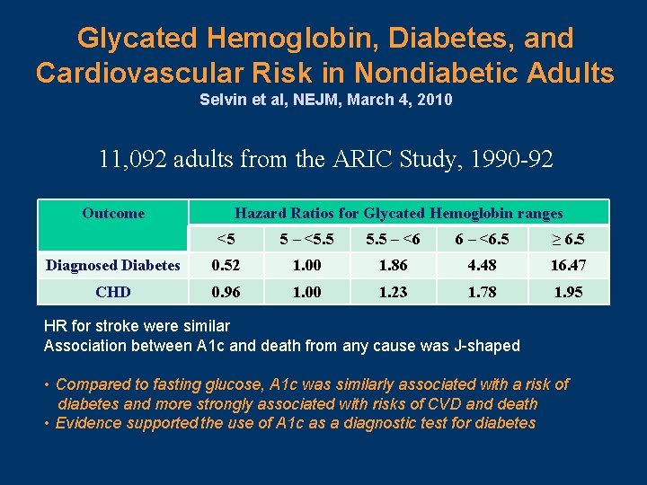 Glycated Hemoglobin, Diabetes, and Cardiovascular Risk in Nondiabetic Adults Selvin et al, NEJM, March