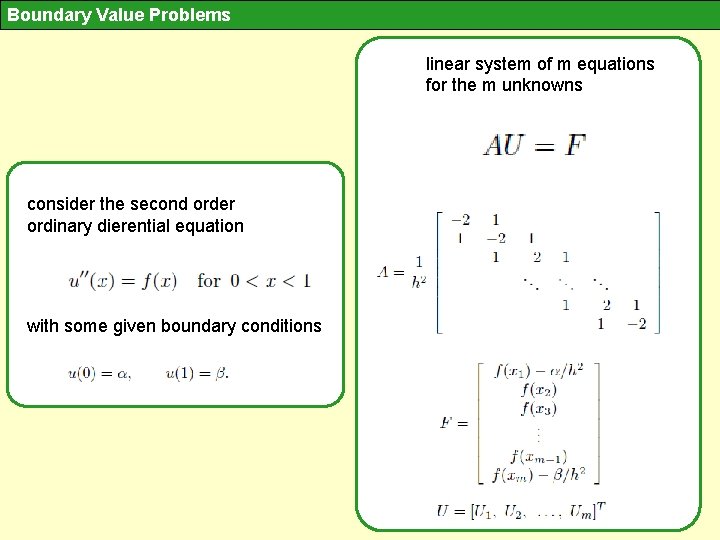 Boundary Value Problems linear system of m equations for the m unknowns consider the