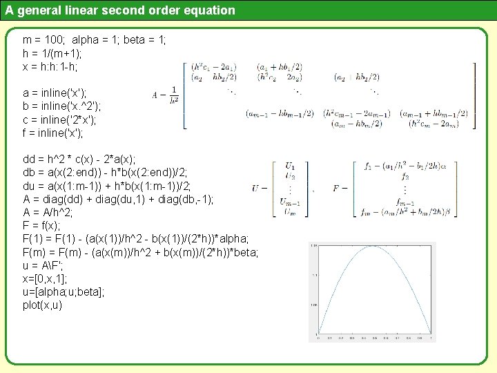 A general linear second order equation m = 100; alpha = 1; beta =