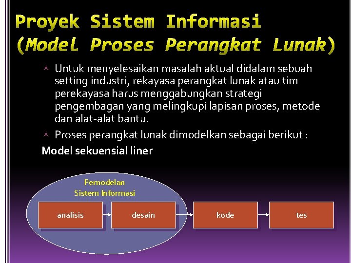  Untuk menyelesaikan masalah aktual didalam sebuah setting industri, rekayasa perangkat lunak atau tim