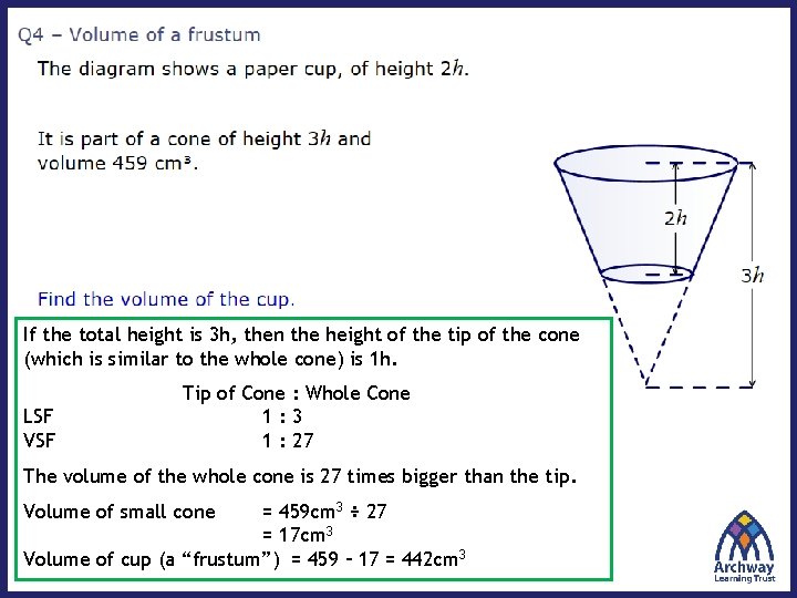 If the total height is 3 h, then the height of the tip of If the total height is 3 h, then the height of the tip of