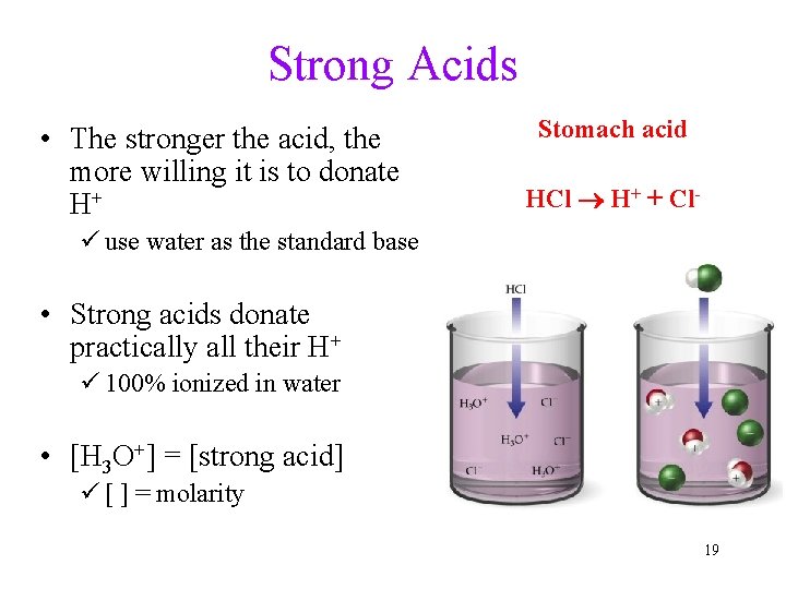 Strong Acids • The stronger the acid, the more willing it is to donate