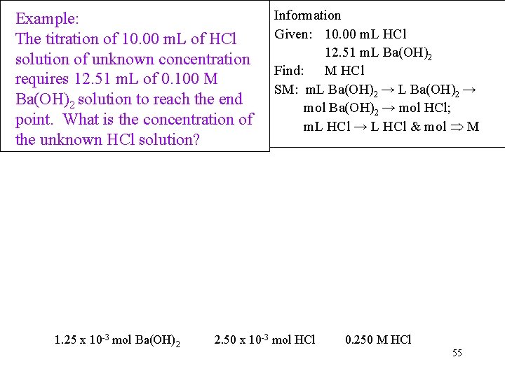 Example: The titration of 10. 00 m. L of HCl solution of unknown concentration