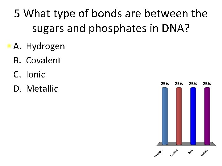5 What type of bonds are between the sugars and phosphates in DNA? A.