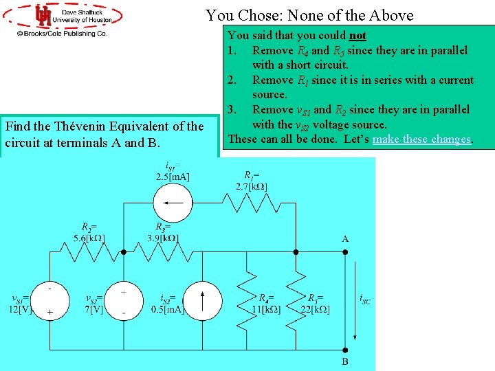 You Chose: None of the Above Find the Thévenin Equivalent of the circuit at