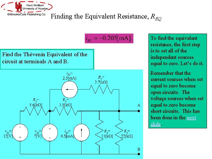 Finding the Equivalent Resistance, REQ Find the Thévenin Equivalent of the circuit at terminals