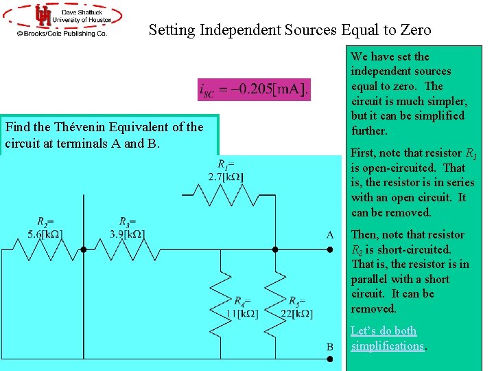 Setting Independent Sources Equal to Zero Find the Thévenin Equivalent of the circuit at