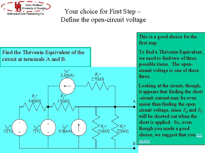 Your choice for First Step – Define the open-circuit voltage This is a good