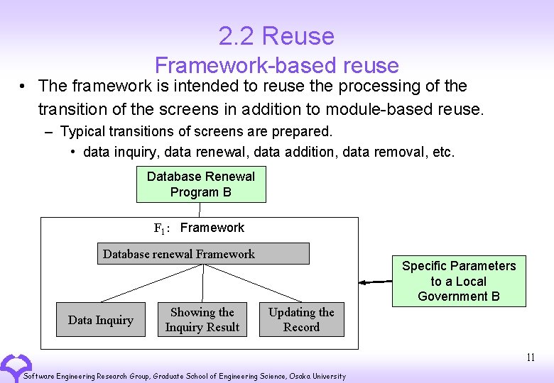 2. 2 Reuse Framework-based reuse • The framework is intended to reuse the processing