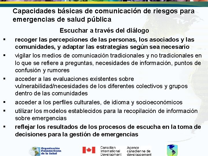 Capacidades básicas de comunicación de riesgos para emergencias de salud pública § § §