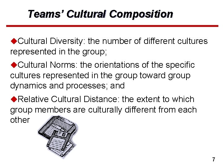 Teams’ Cultural Composition u. Cultural Diversity: the number of different cultures represented in the