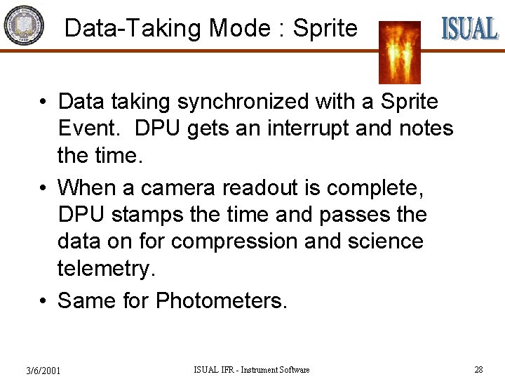 Data-Taking Mode : Sprite • Data taking synchronized with a Sprite Event. DPU gets